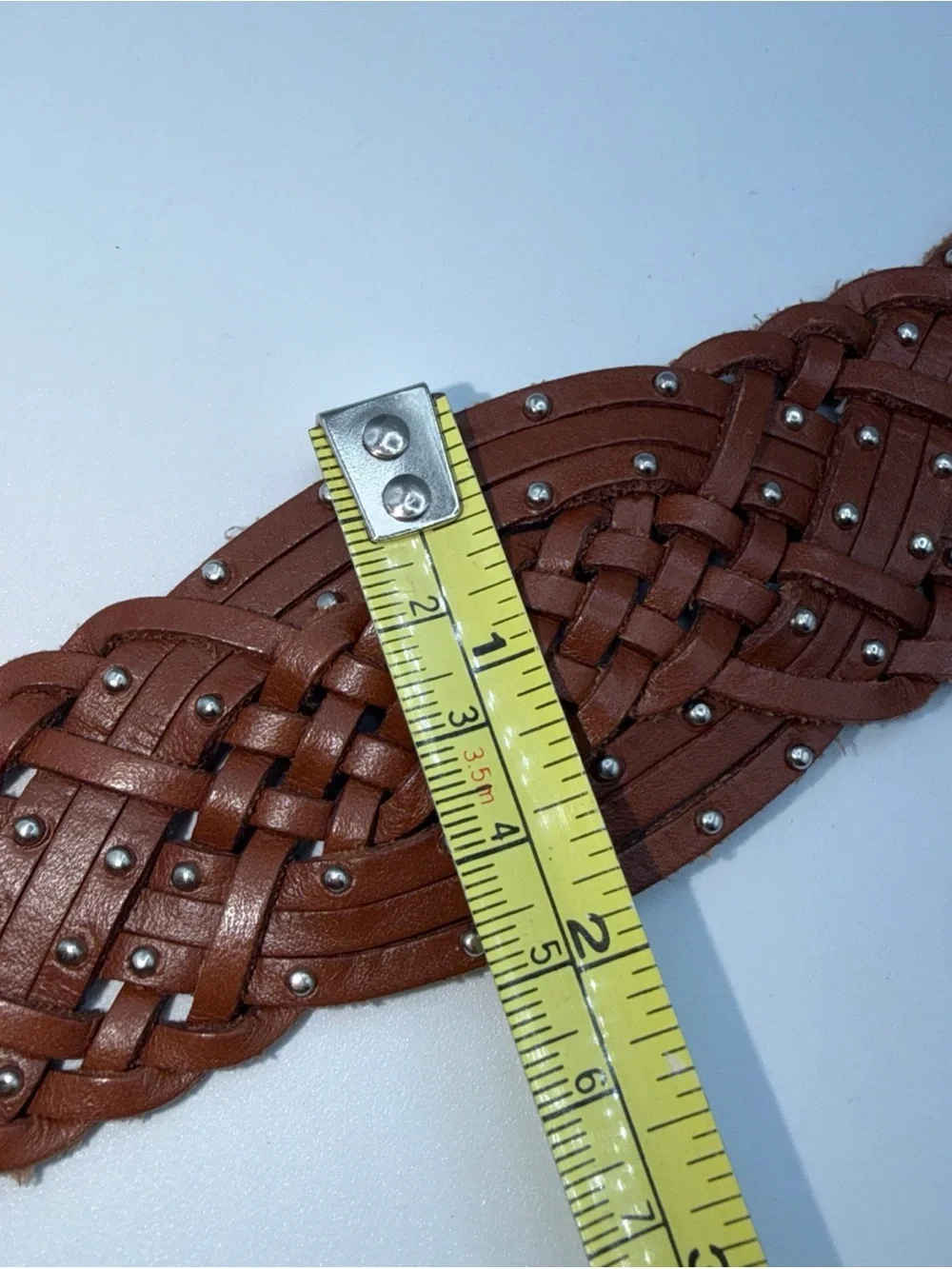 Talbots Brown Woven Leather Belt with Stud Accents women Sz Medium